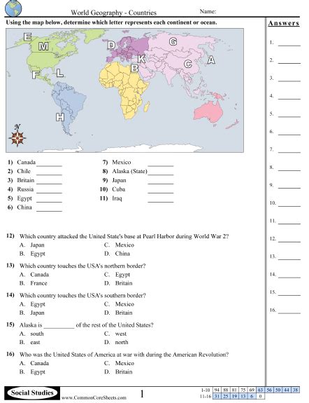 Geography Worksheets | Free - Distance Learning, worksheets and more: CommonCoreSheets