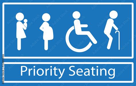 Priority seating sign. Disability, elderly, pregnant and woman with ...