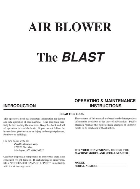 PACIFIC STEAMEX AIR BLOWER OPERATING AND MAINTENANCE INSTRUCTIONS Pdf ...