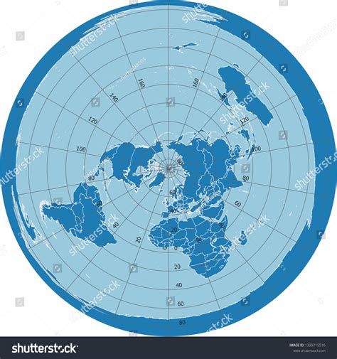 North Pole centered World map. Azimuthal - Royalty Free Stock Vector 1399715516 - Avopix.com