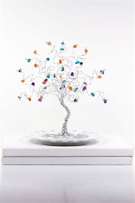 Gemstone Family Tree Birthstone Sculpture Mother Gift Grandmother Gift Tree of Life Wire Tree ...