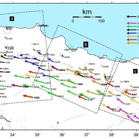 Velocity field of central and eastern part of North Anatolian Fault... | Download Scientific Diagram