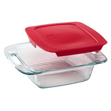 Pyrex Easy Grab 20 cm Square Baking Dish with Red Lid - Ares Kitchen and Baking Supplies