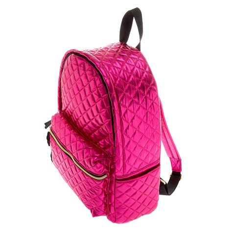 Hot Pink Metallic Quilted Backpack | Claire's US