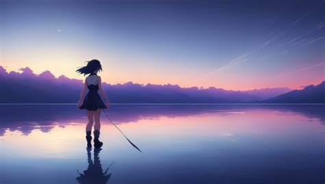 Anime Girl in Gradient Evening Ocean Wallpaper, HD Anime 4K Wallpapers, Images and Background ...