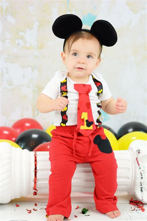 Mickey Mouse Inspired Birthday Tie and Suspender Bodysuit with Pants or ...