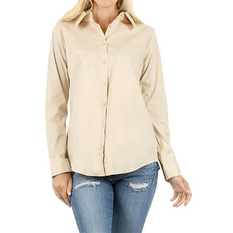 TheLovely - Women's Basic Long Sleeve Button Down Blouse Shirt (S-3XL ...