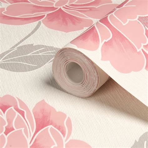 Colours Ella Grey, Pink & White Floral Wallpaper | Departments | DIY at B&Q