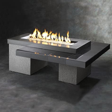 The Outdoor GreatRoom Company Uptown 64-Inch Linear Propane Gas Fire Pit Table with 42-Inch ...