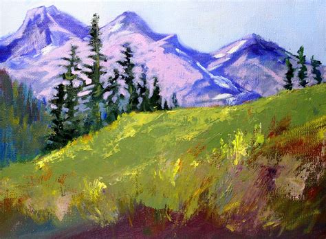 Oil Painting, Mountain Landscape, Original, 9x12 Canvas, Northwest Scene, Alpine Meadow, Blue ...