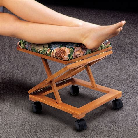 Footrest Elevated Foot Stool Adjustable Foot Rest Rolling Wheels Tapestry Wooden - Walmart.com ...