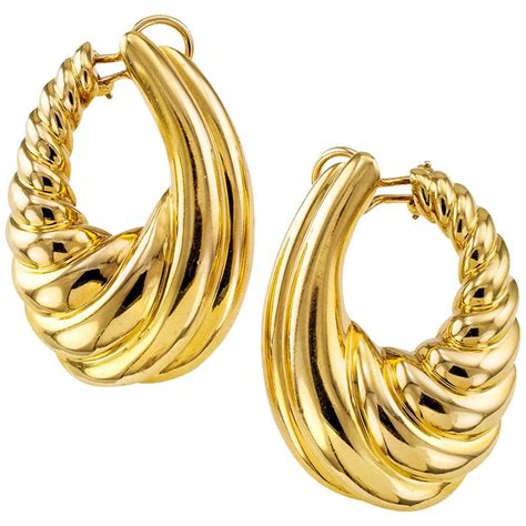 Clip-on Large Gold Hoop Earrings For Sale at 1stdibs