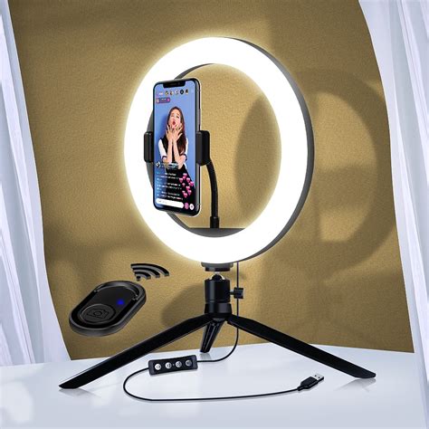 HONGGE 10" LED Ring Light with Tripod Stand Phone Holder 3 Light Modes & 10 Brightness Level ...