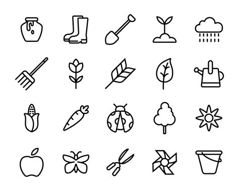 set of flower and Gardening design elements. minimalist thin line stroke icon. simple outline ...