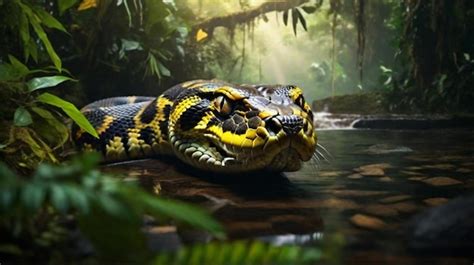 Premium AI Image | Giant anaconda yellow eyes stalking prey