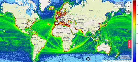 2015 worldwide maritime traffic density map. The density is evaluated ...