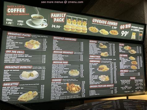 Menu at Tam's Burgers restaurant, Paramount