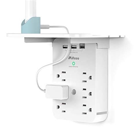 Wall Outlet Extender with Surge Protector, 6 AC Outlets, Shelf, 2 USB & USB C Charging Ports ...