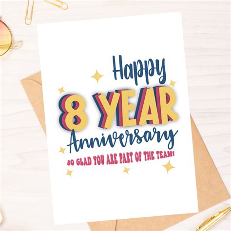 Happy 8 Year Anniversary Work Anniversary Card Instant Download PDF Card Template Rina Paperie ...