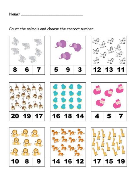 worksheet for counting the numbers from 1 to 10 with pictures of animals on them