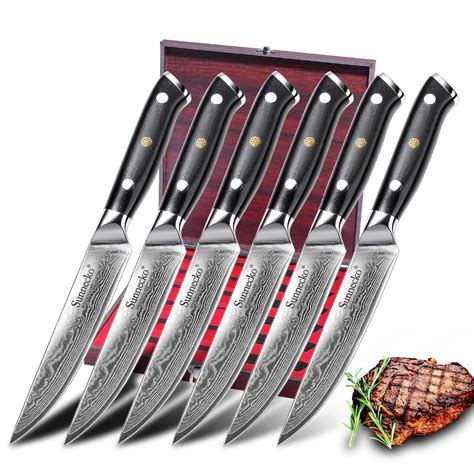 SUNNECKO 6pcs Steak Knife Set with Exquisite Packaging Box Damascus ...