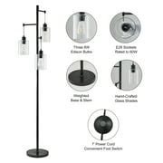 165cm 3 Light Industrial Floor Lamp, Hanging Glass Shades, 3 Bulbs, Black | Walmart Canada