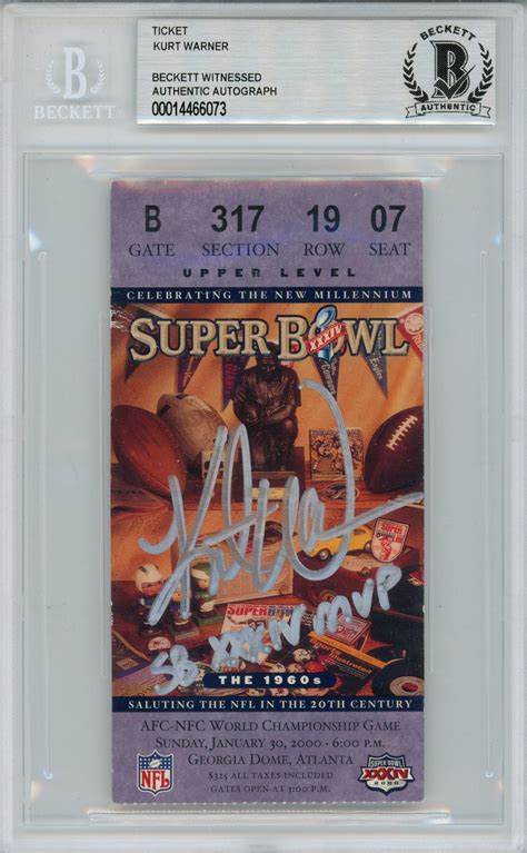 Kurt Warner Autographed Super Bowl XXXIV Ticket Stub SB MVP Beckett ...