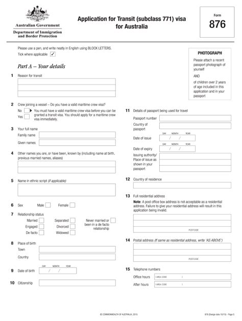 Form 876 Transit Visa Australia - Fill Online, Printable, Fillable, Blank | pdfFiller