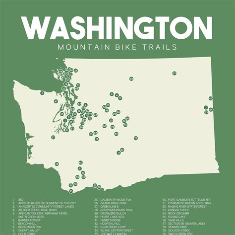 Washington Mountain Bike Trails Map printable | Etsy