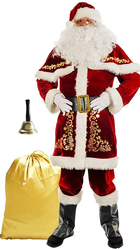 ACH Santa Suit for Men Santa Claus Costume Adult 12pcs Velvet Deluxe ...