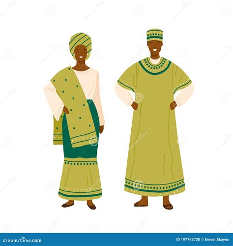 Nigerian Couple in Colorful Traditional Apparel Vector Flat Illustration. Man and Woman Wearing ...