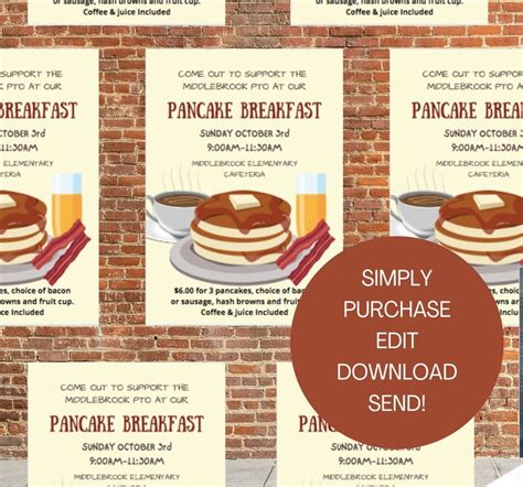 EDITABLE PANCAKE BREAKFAST Fundraiser Template Pto Invitation Fundraise Customize Instant ...