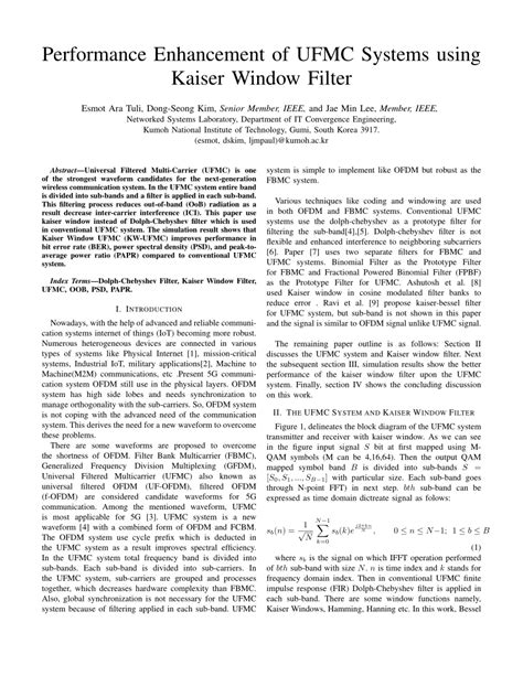 (PDF) Performance Enhancement of UFMC Systems using Kaiser Window Filter