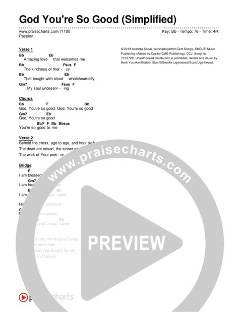 God You're So Good (Simplified) Chords PDF (Passion) - PraiseCharts