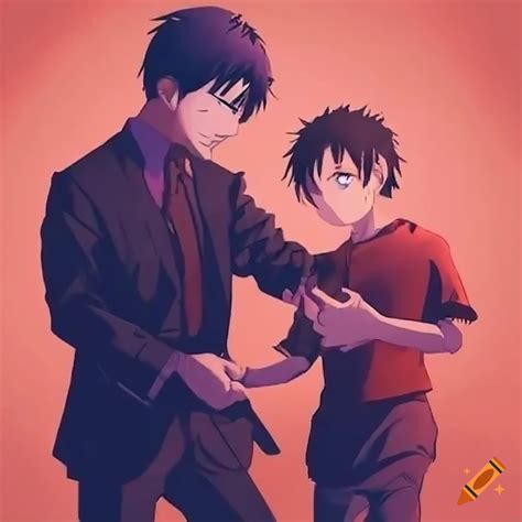 Father and son shaking hands