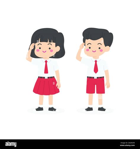 Indonesian Elementary School Uniform Kids Salute Cartoon Vector Stock Vector Image & Art - Alamy