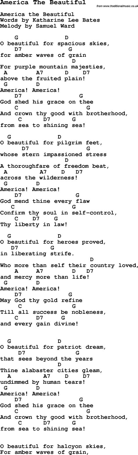 Traditional Song America The Beautiful with Chords, Tabs and Lyrics