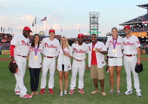 Olympians at the Phillies game on Friday, August 24. Gold medalists Carli Lloyd, Heather Mitts ...