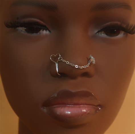 Heaven L bend Nose Ring Chain Cuff Stud Piercing Jewelry in 2022 | Nose piercing jewelry, Nose ...