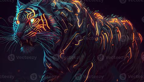 neon tiger, digital art illustration, 23144349 Stock Photo at Vecteezy