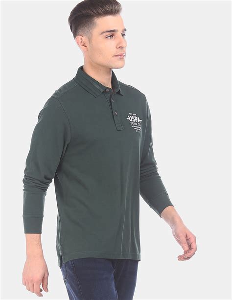 Buy U.S. Polo Assn. Denim Co. Men Dark Green Long Sleeve Solid Pique Polo Shirt - NNNOW.com