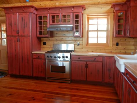 Weathered Red Kitchen Cabinets