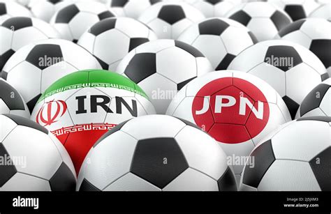 Japan vs. Iran Soccer match - Soccer balls in Japan and Iran national ...