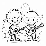Premium Vector  Two boys playing The Guitar Coloring Book For Children sketch template