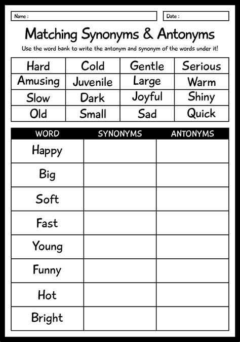 15 Best Images of First Grade Worksheets Describing Words - Synonym Antonym Worksheet 2nd Grade ...