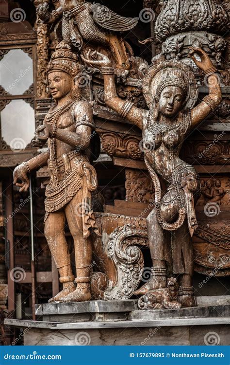 God Goddess Wood Sculpture Statue, Exterior Architecture, Sanctuary of Truth, Thailand Stock ...