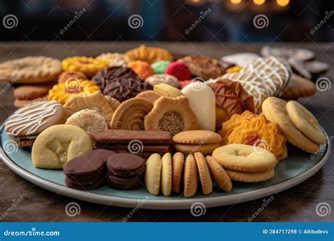 Variety of Biscuit Shapes and Flavors on a Plate Stock Illustration - Illustration of generative ...