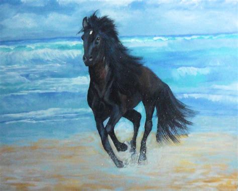 Original Horse Running on Beach Painting by Dia, EBSQ | #1879951489