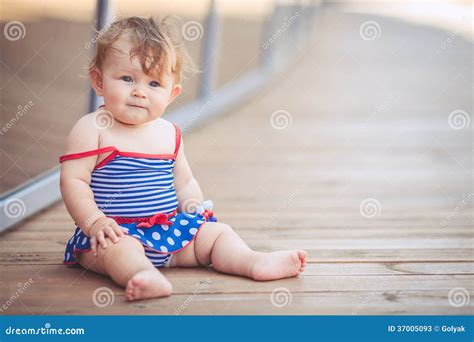 Portrait of Adorable Infant Smiling Girl in Summer Outdoor Stock Image ...