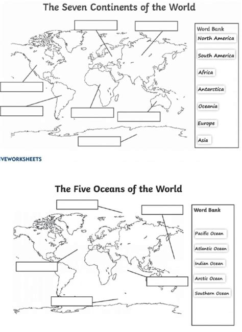 Labeling The Continents And Oceans Worksheets